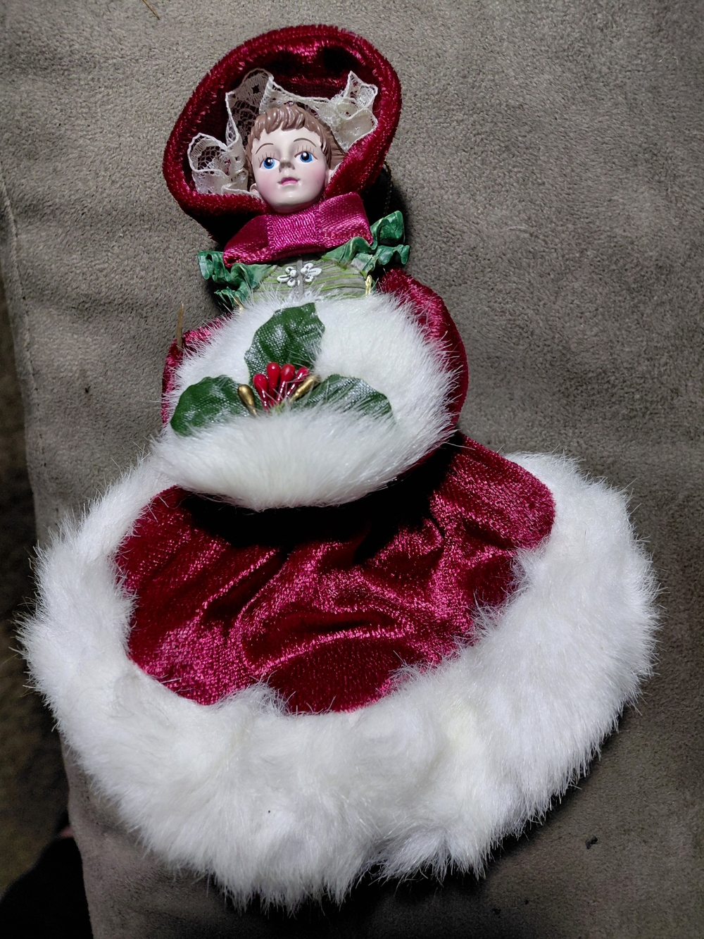Holiday Velvet and Faux Fur Victorian Doll Ornament